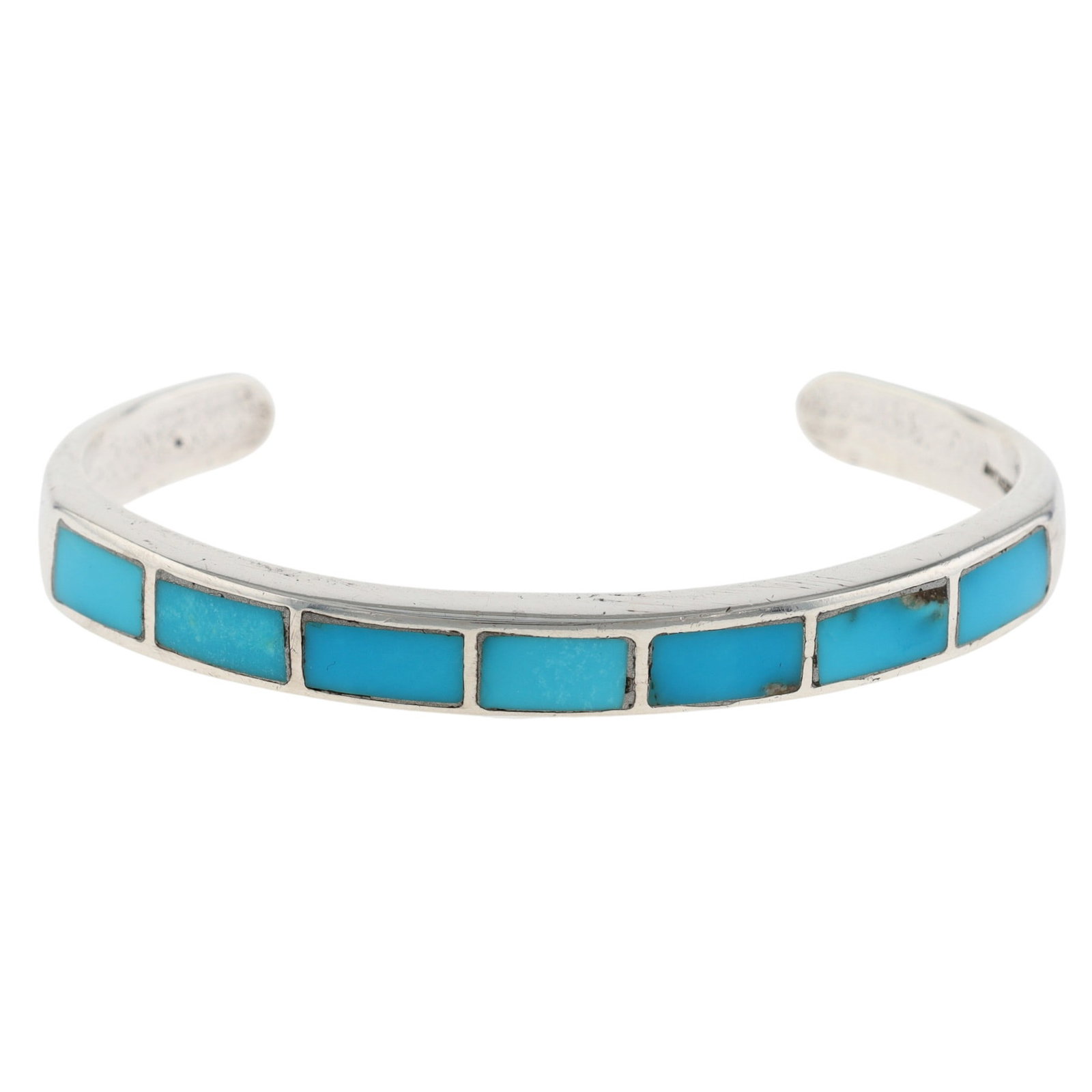 Vintage Navajo Sterling Turquoise Inlay Cuff Bracelet: Vintage Navajo Sterling Turquoise Inlay Cuff Bracelet 15.5g