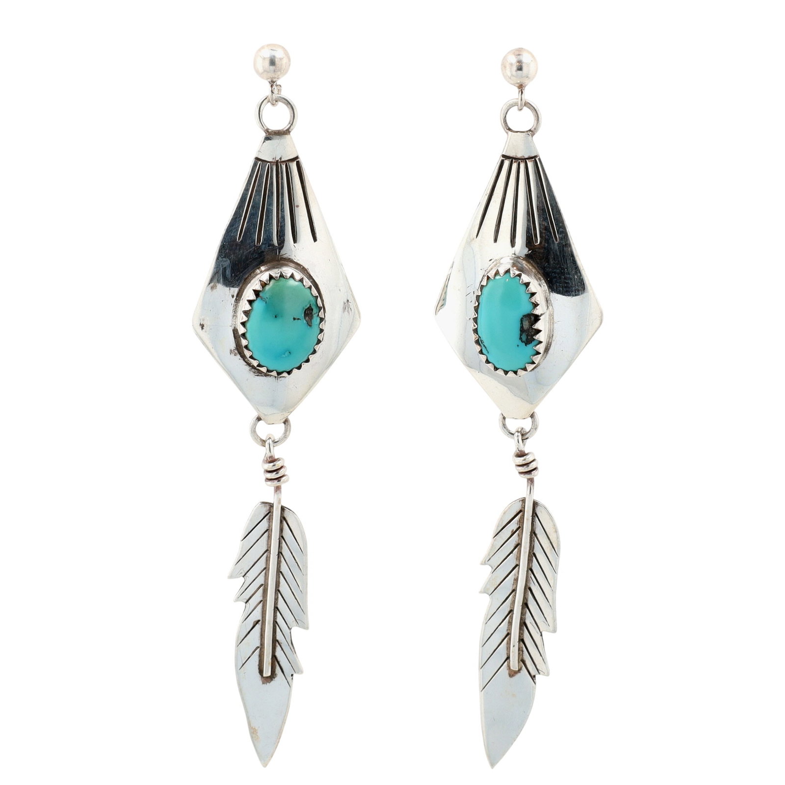 Frank Guerro Navajo Sterling Turquoise Feather Earrings (1 of 4)