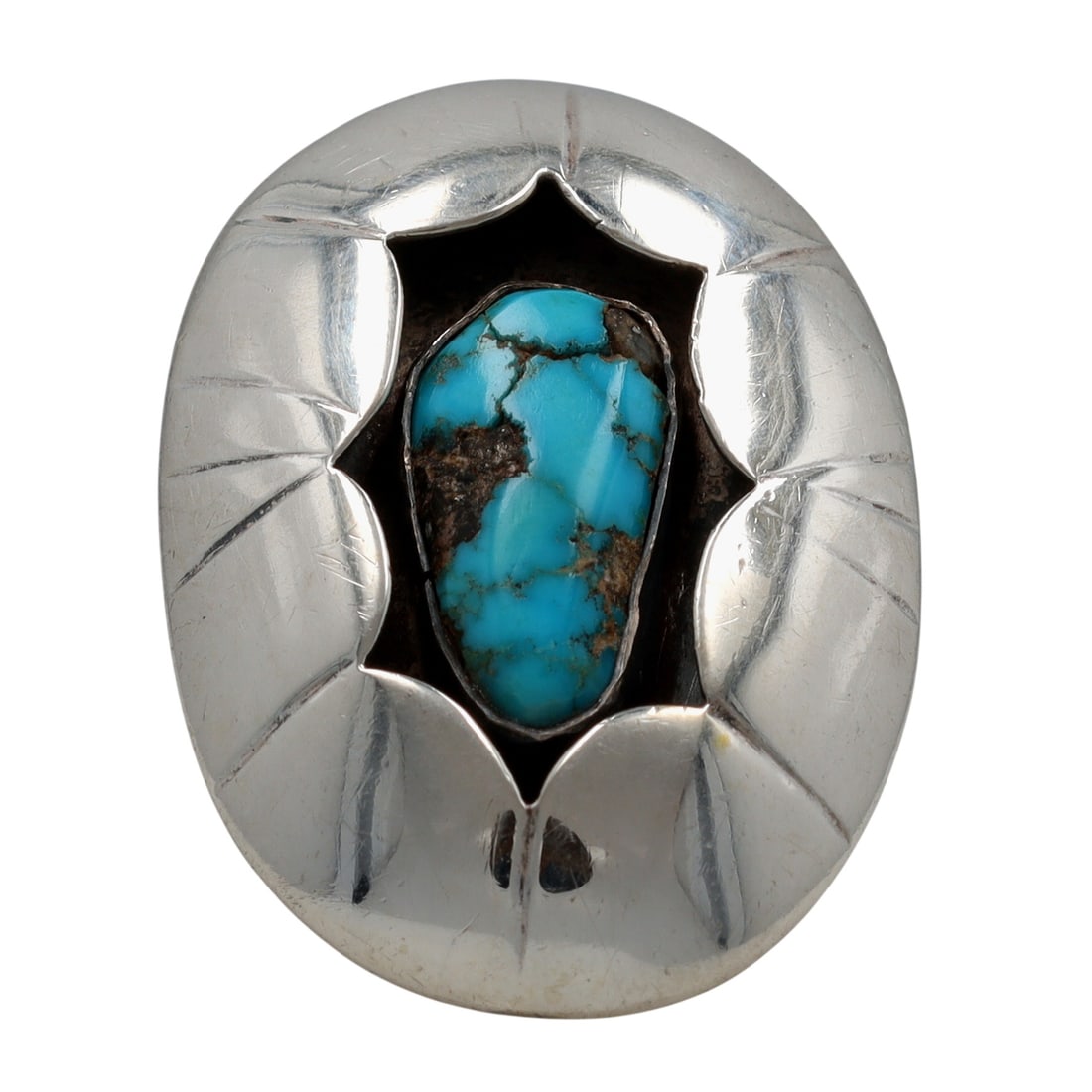 Vintage Navajo Sterling Turquoise Shadow Box Ring Sz 6.5 (1 of 5)