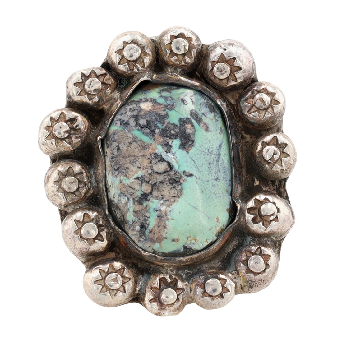 Vintage Navajo Sterling Turquoise Ring Sz 8: Vintage Navajo Sterling Turquoise Ring Sz 8, 11.5g
