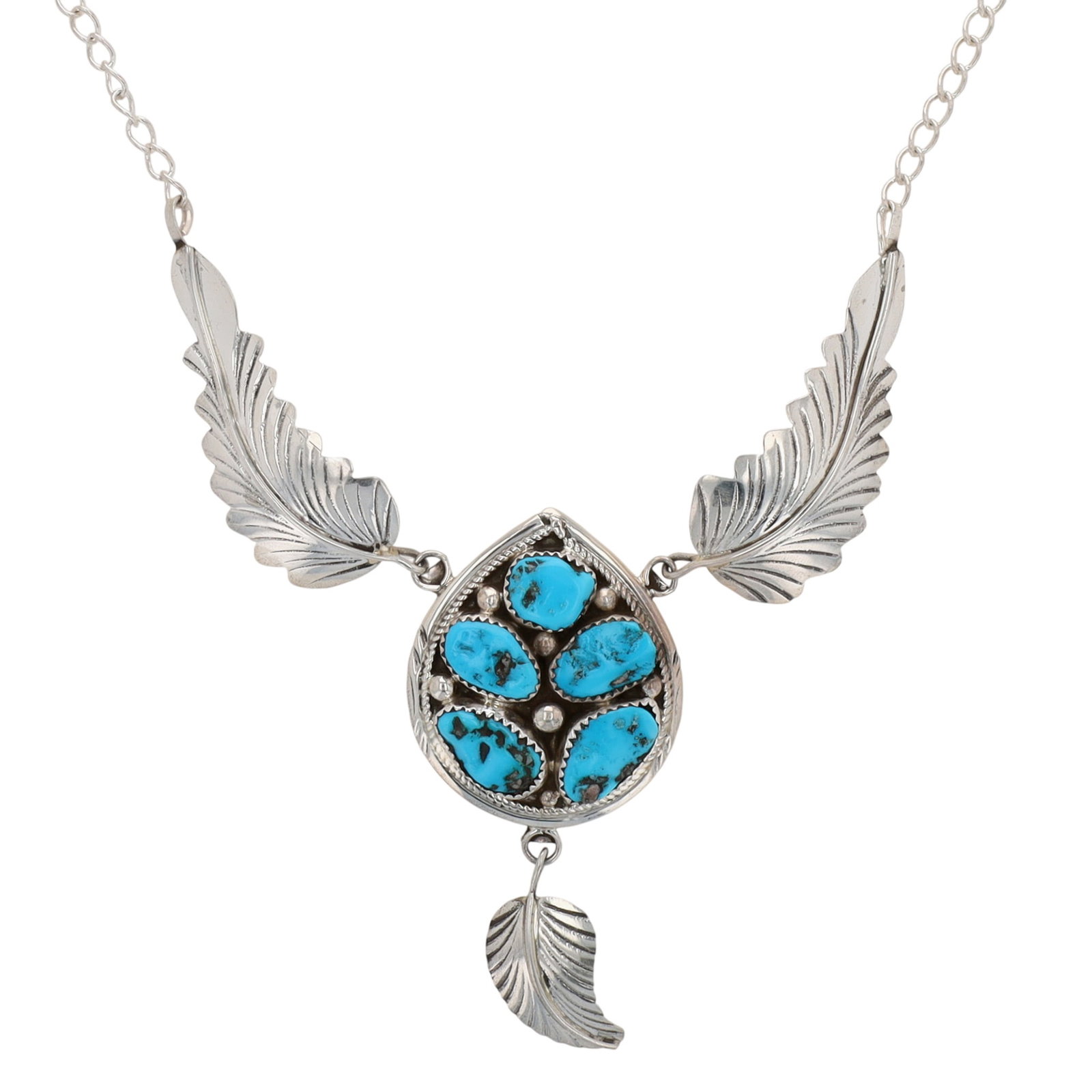 Margie Chee Navajo Sterling Kingman Turquoise Necklace: Margie Chee Navajo Sterling Kingman Turquoise Necklace 23.5g-Signed 'Sterling M'