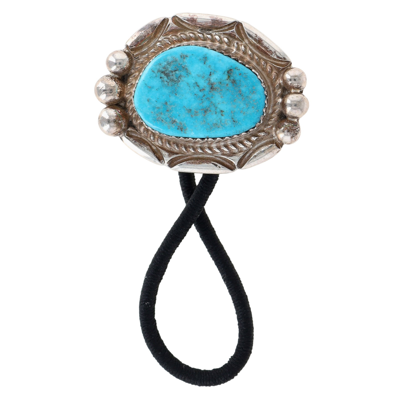 Donovan Nez Navajo Sterling Kingman Turquoise Hair Tie: Donovan Nez Navajo Sterling Kingman Turquoise Hair Tie 10g