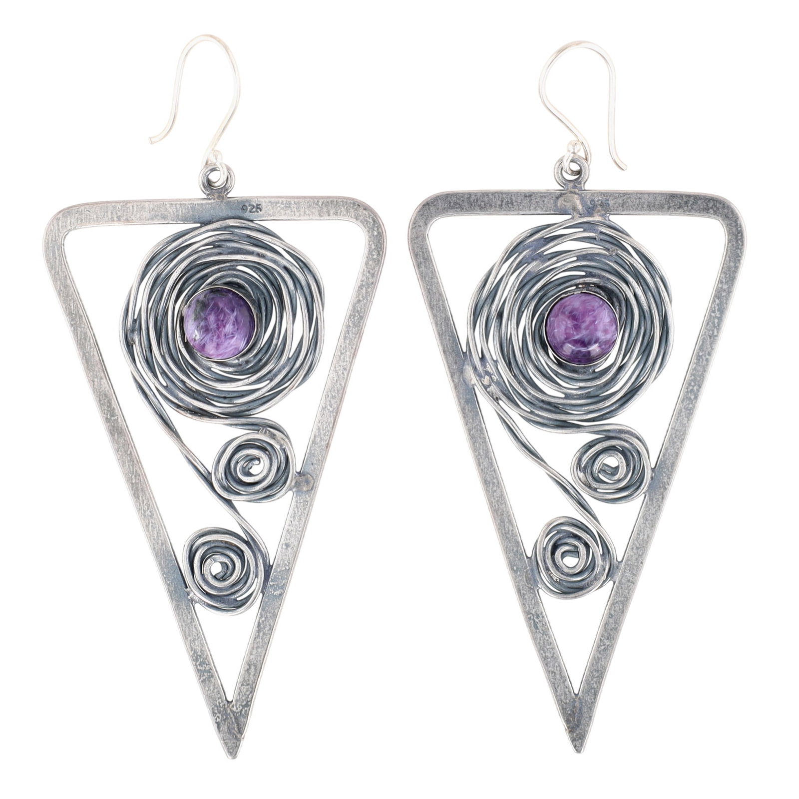 Navajo Sterling Charoite Earrings: Navajo Sterling Charoite Hook Earrings 21.5g