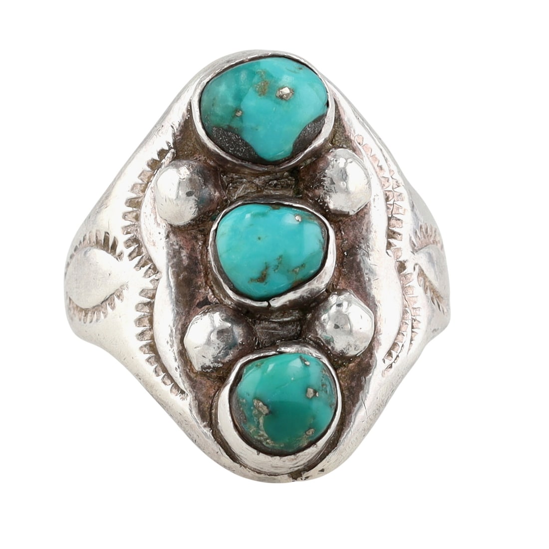 Signed Vintage Navajo Sterling Turquoise Ring Sz 10.75 (1 of 6)