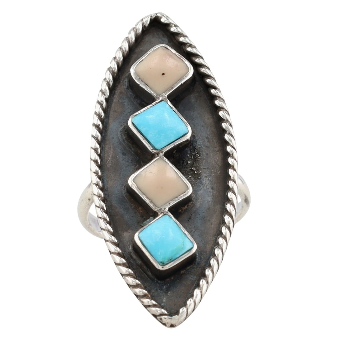Vintage Navajo Sterling Multi-Stone Shadow Box Ring Sz 5.25 (1 of 5)