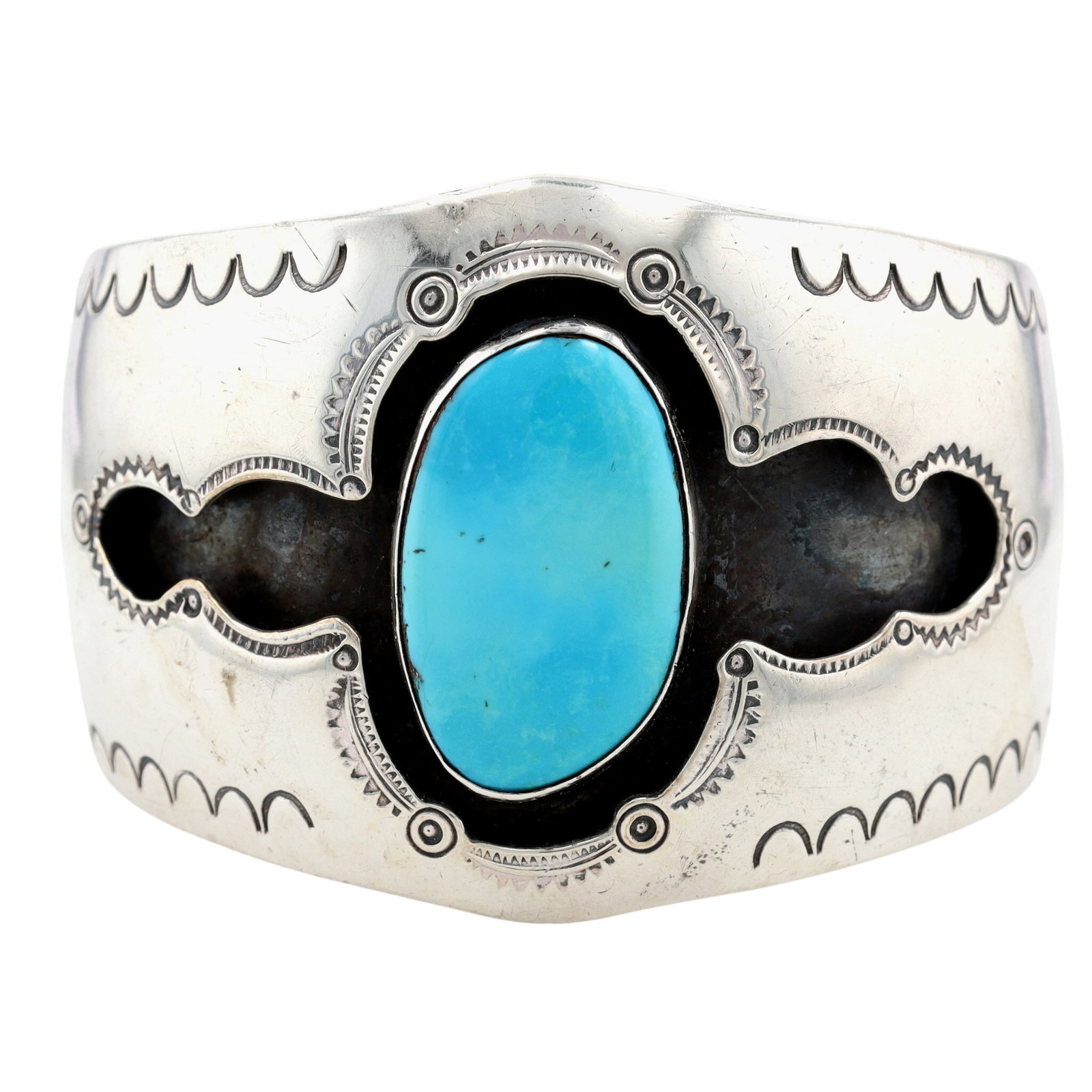 Vintage Navajo Sterling Turquoise Shadow Box Cuff Bracelet (1 of 6)
