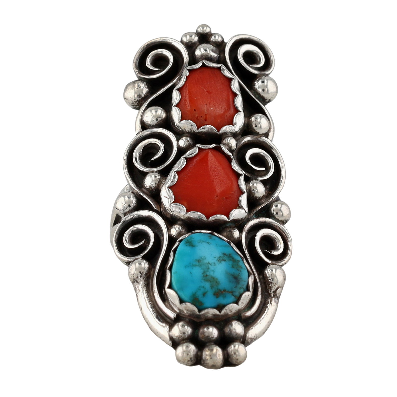 Signed Vintage Navajo Sterling Multi-Stone Ring Sz 4.5 (1 of 6)