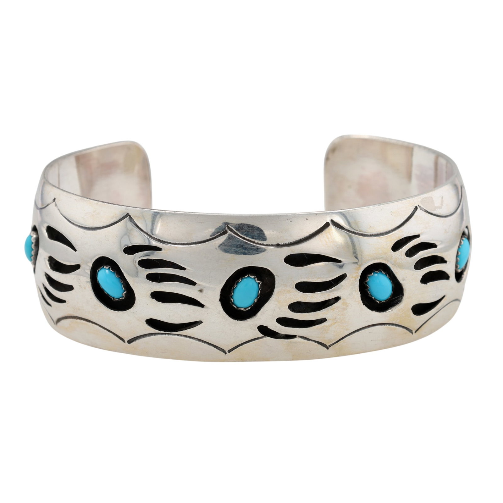 Pearlene Spencer Navajo Sterling Turquoise Bear Paw Shadow Box Cuff Bracelet (1 of 7)