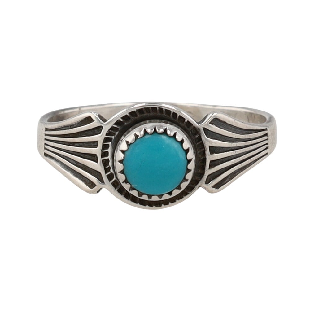Pacific Jewelry Co Sterling Turquoise Ring Sz 4: Pacific Jewelry Co Sterling Turquoise Ring Sz 4, 1.5g-Signed connected "JP"