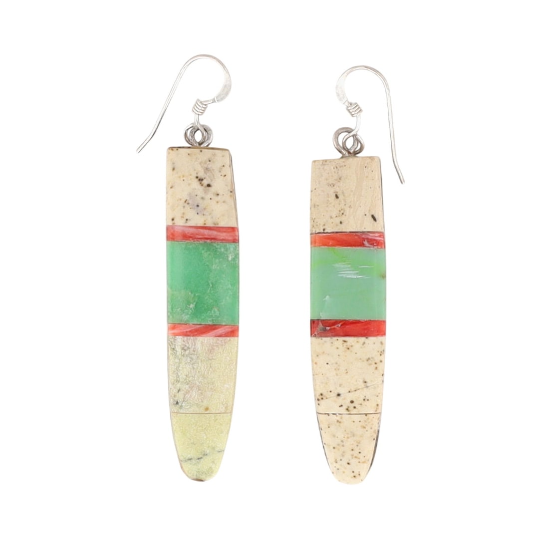 Award Winning Artist Stacey Turpen Navajo Sterling Multi-Stone Inlay Earrings: Award Winning Artist Stacey Turpen Navajo Sterling Multi-Stone Inlay Hook Earrings 9.5g-Jasper, Turquoise, Spiny Oyster