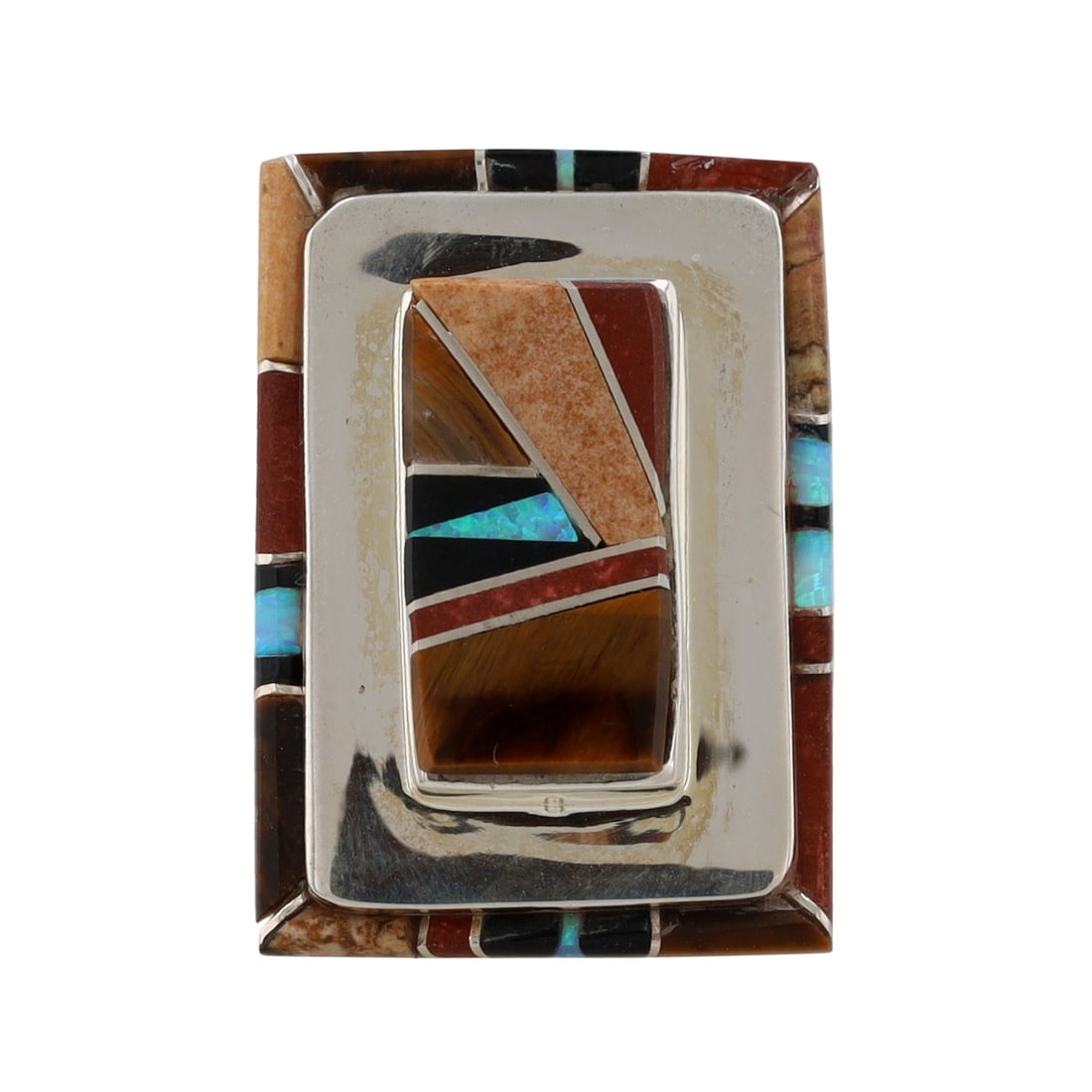 Calvin Begay Navajo Sterling Multi-Stone Inlay Ring Sz 7.75 (1 of 7)