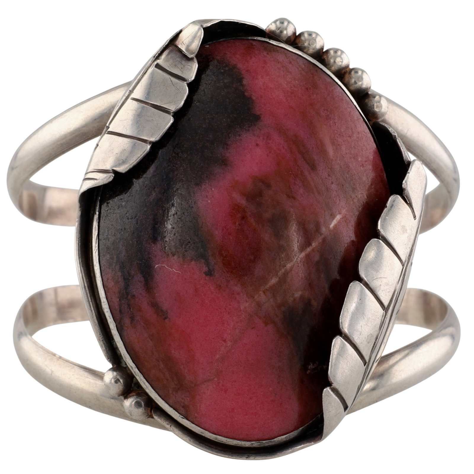 Vintage Navajo Sterling Rhodonite Cuff Bracelet: Vintage Navajo Sterling Rhodonite Cuff Bracelet 98.5g-Circumference: Approx. 7 inches/17.8 cm-Opening: Approx. 1 inch/2.5 cm