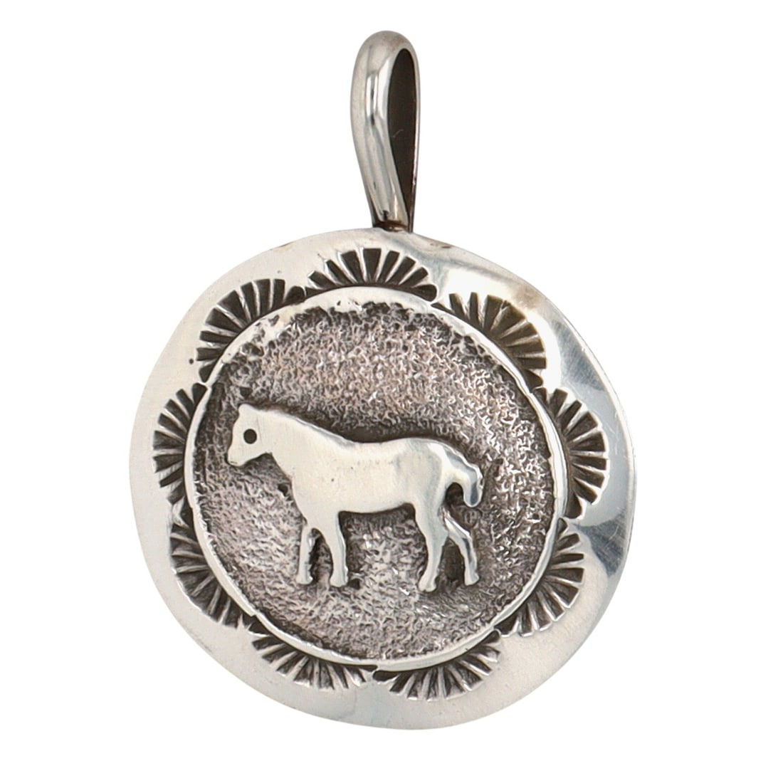 Emmerson Kinsel Navajo Tufa Cast Plain Silver Horse Overlay Pendant (1 of 5)