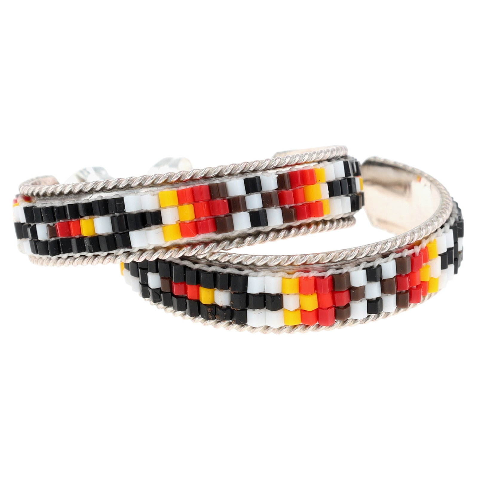 Lucille Romone Navajo Sterling Micro Beaded Earrings: Lucille Romone Navajo Sterling Micro Beaded Hoop Earrings 4.5g