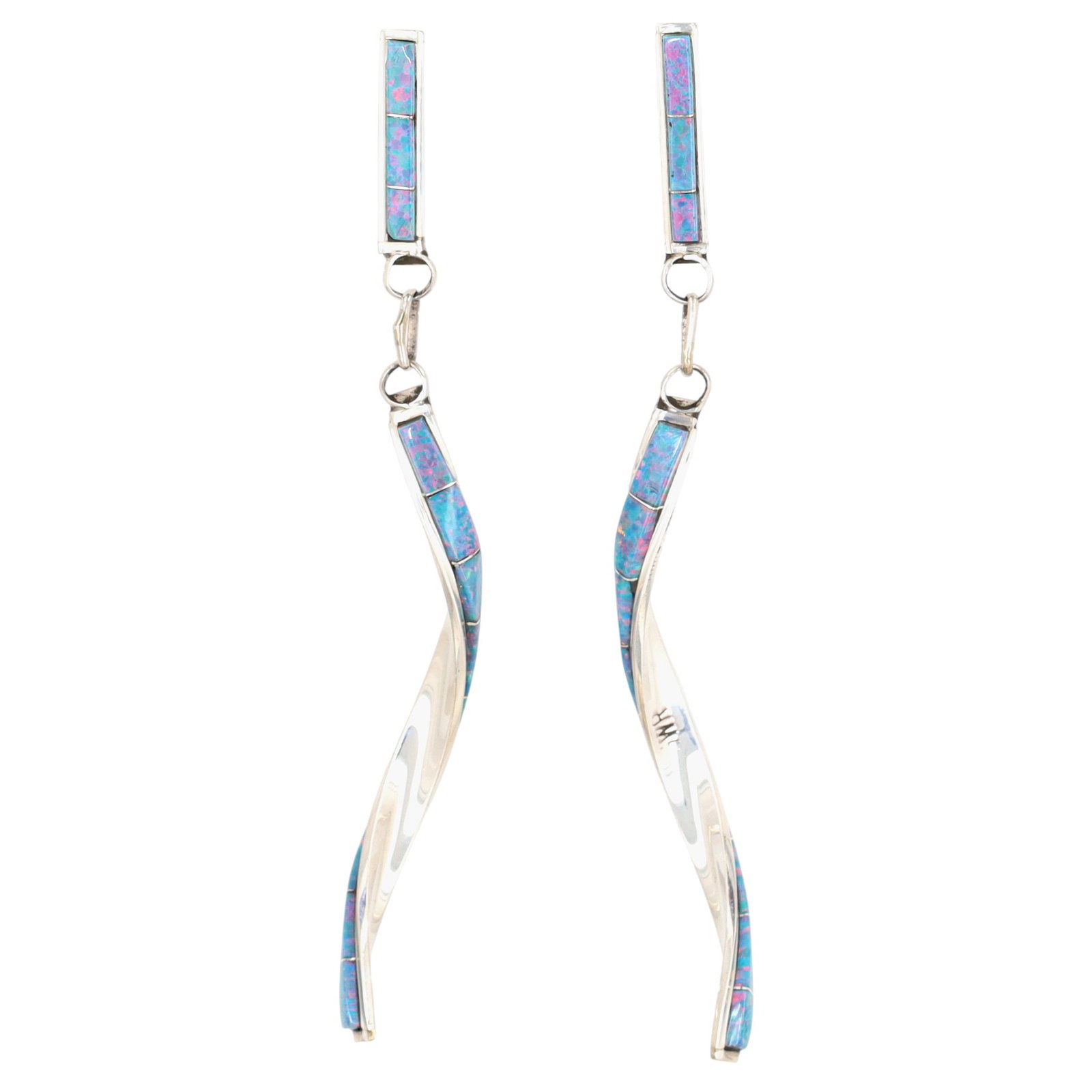 Gloria Waseta Zuni Sterling Opal Twist Earrings: Gloria Waseta Zuni Sterling Opal Twist Stud Earrings 7.5g