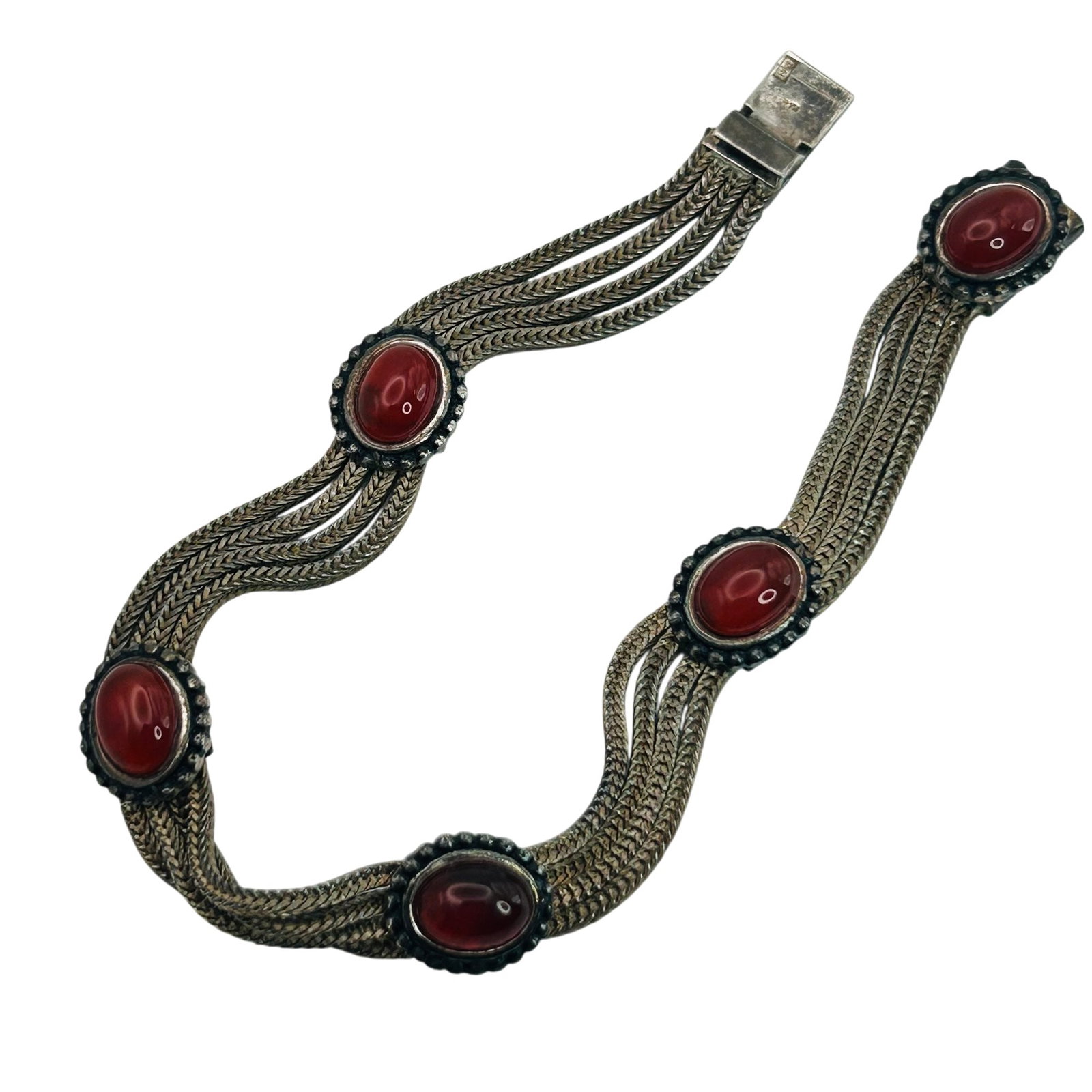 Signed MG Sterling Carnelian Multi Wheat Chain Bracelet (1 of 6)