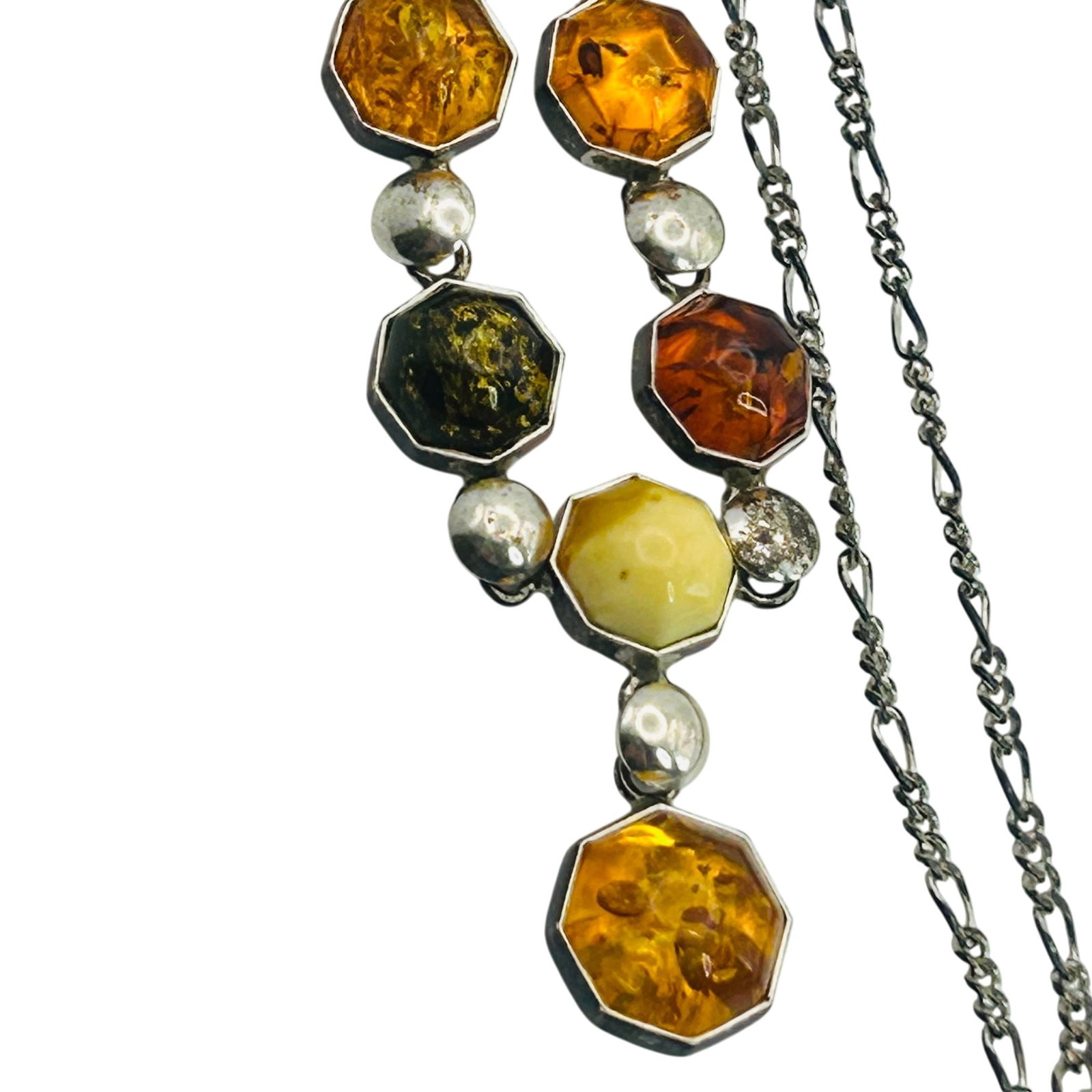 Sterling Amber Figaro Chain Necklace (1 of 6)