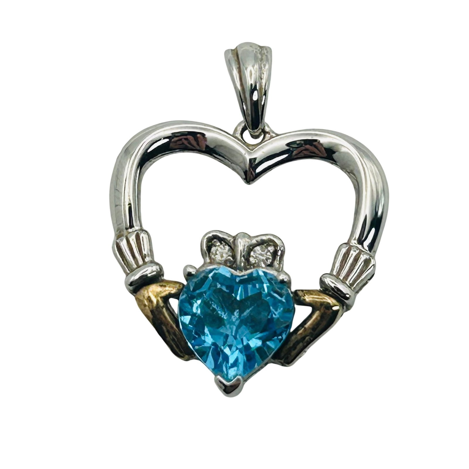 Sterling 14k Topaz Claddagh Heart Pendant (1 of 4)