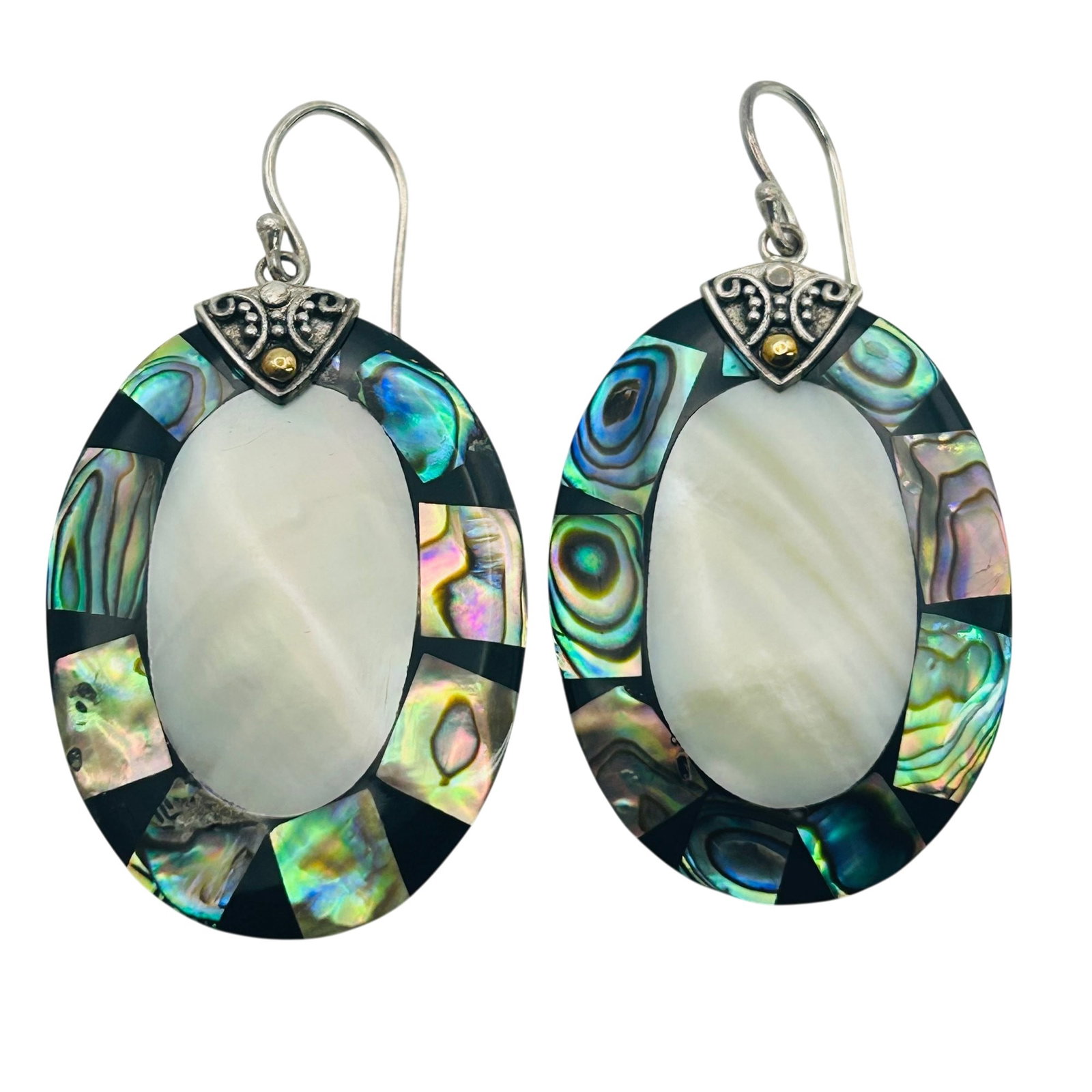 Sterling 18k Abalone Mother Of Pearl Hook Back Earring (1 of 4)