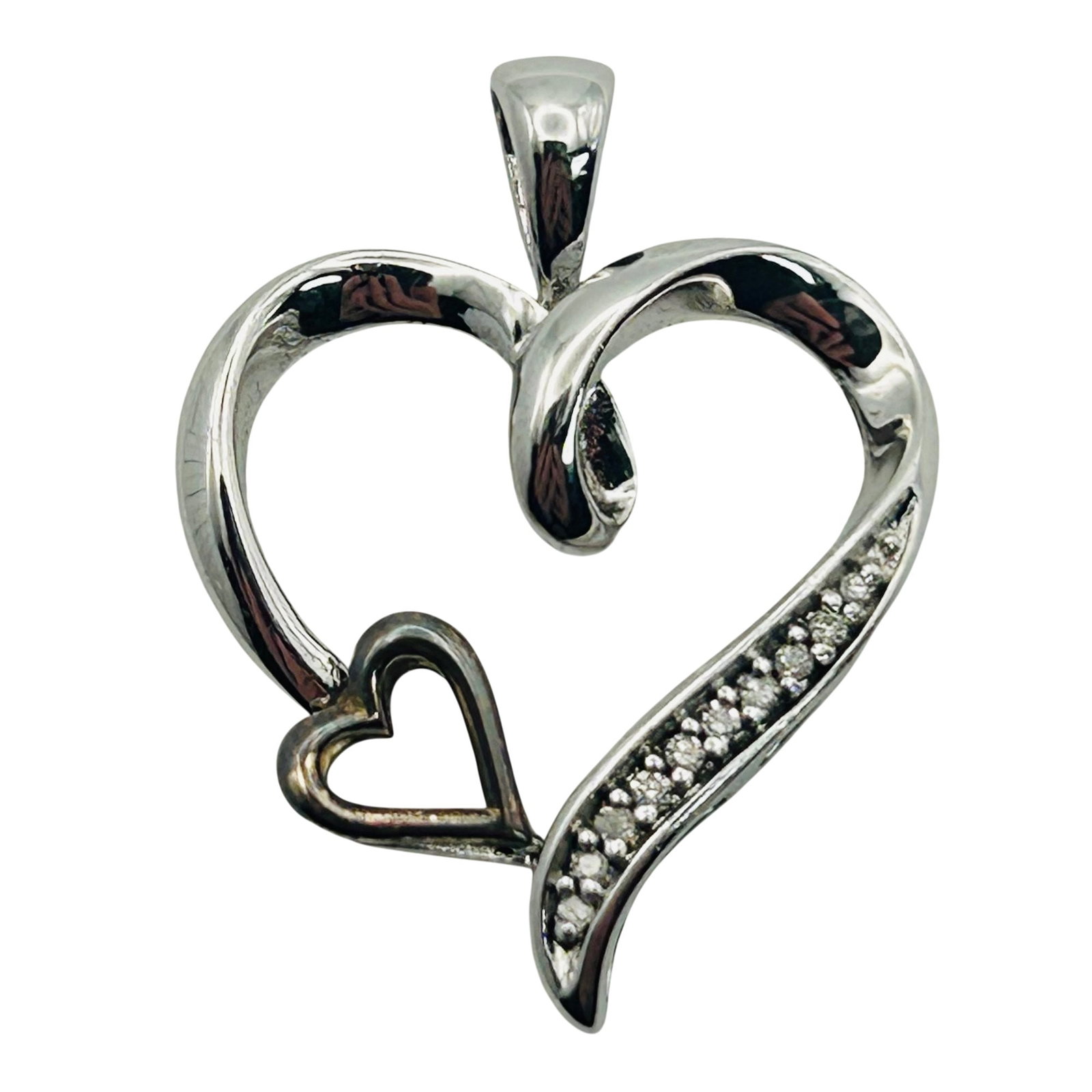 Sterling 10k Diamond Accent Heart Pendant (1 of 4)