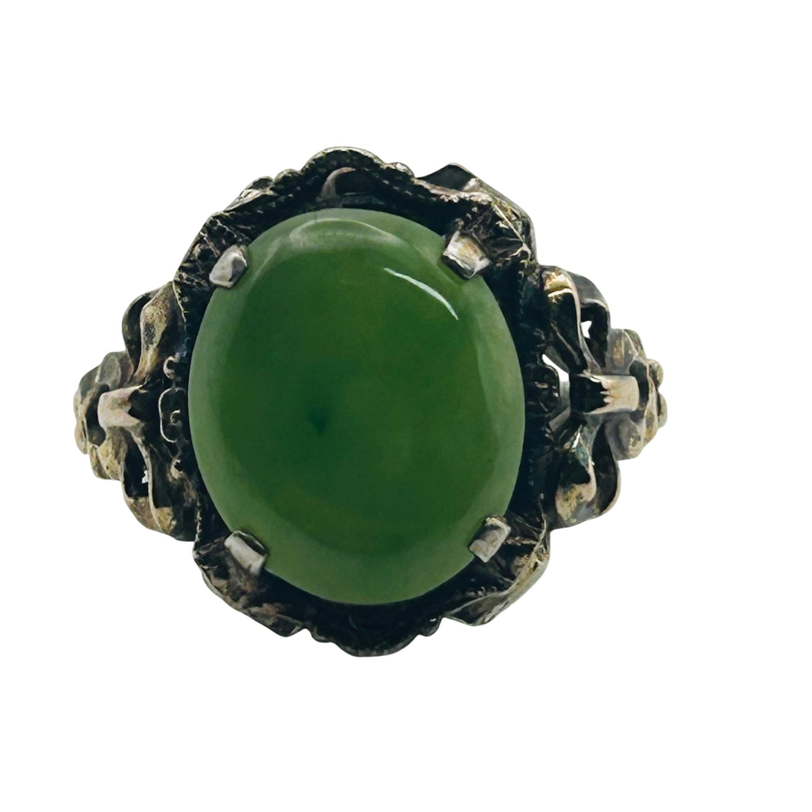 Sterling 10k Chrysoprase Oval Ring Size 4: Sterling 10k chrysoprase oval ring size 4. 3.1g
