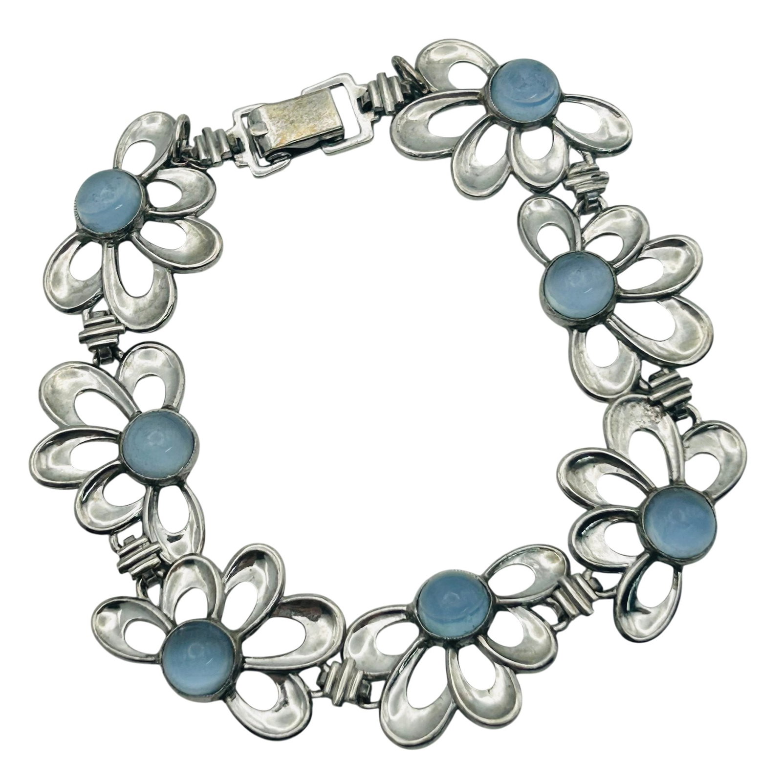 W.E Richards Art Deco Sterling Blue Moonstone Glass Bracelet (1 of 5)