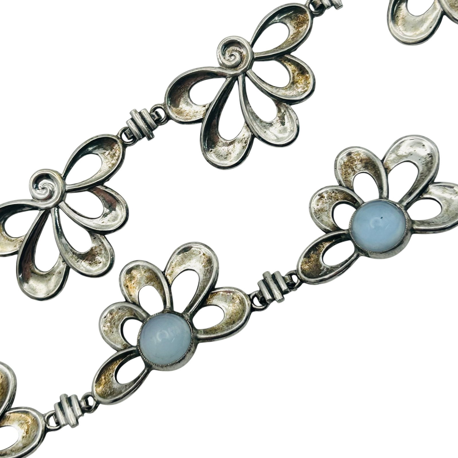 W.E Richards Art Deco Sterling Blue Moonstone Glass Necklace (1 of 5)