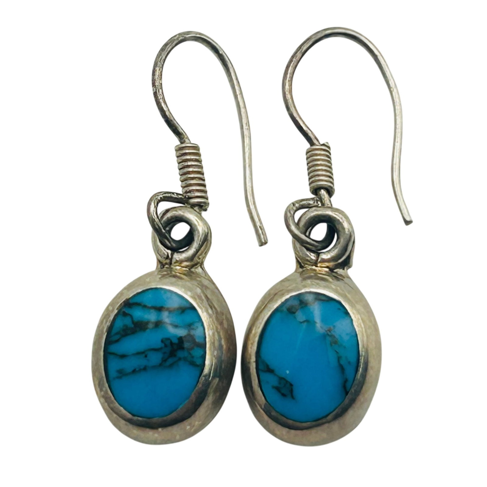 EMC Mexico Sterling Turquoise Hook Back Earrings: EMC Mexico Sterling turquoise hook back earrings. 5.4g