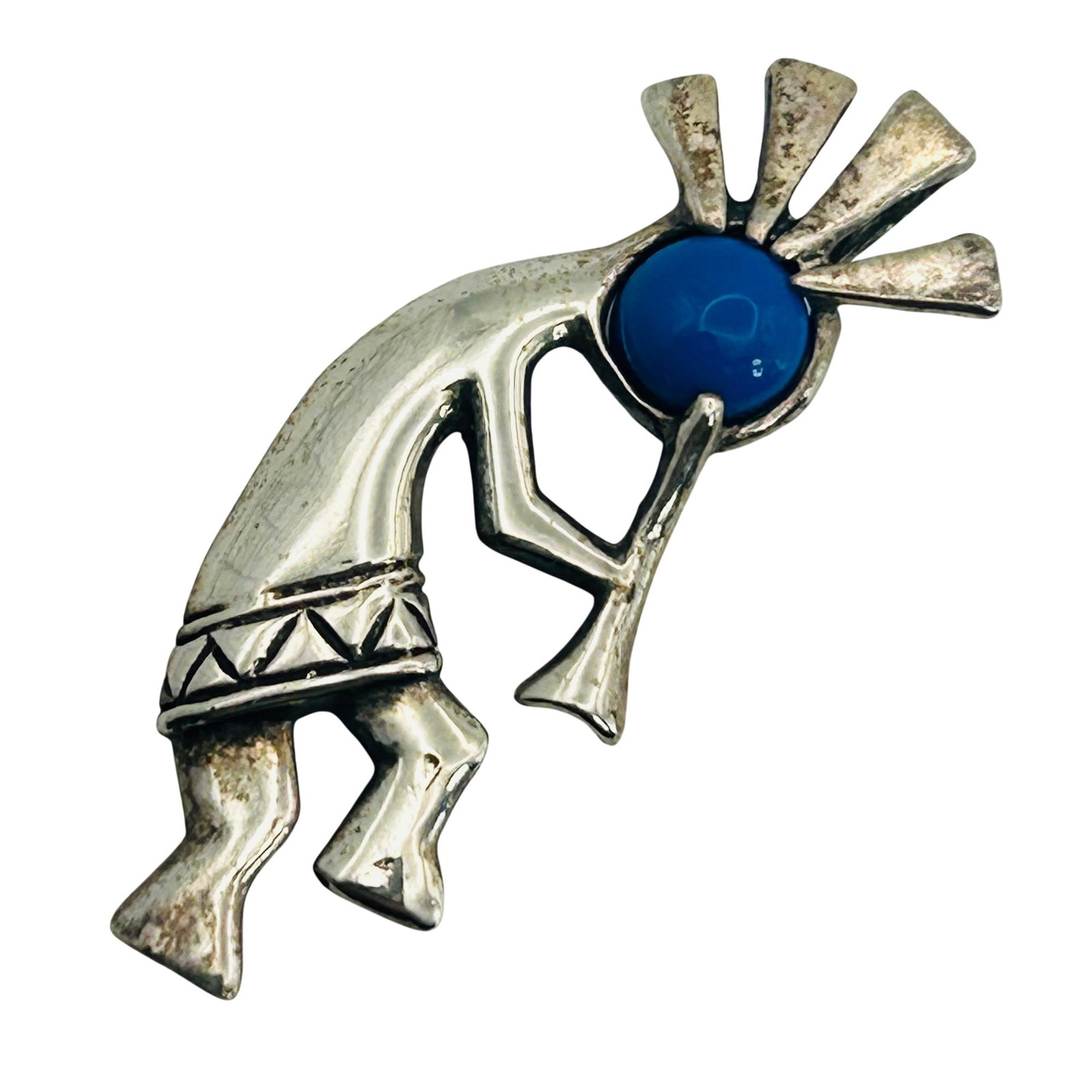Native Signed JC Sterling Lapis Lazuli Kokopelli Pendant: Native JC Sterling lapis lazuli kokopelli pendant. 2.2g