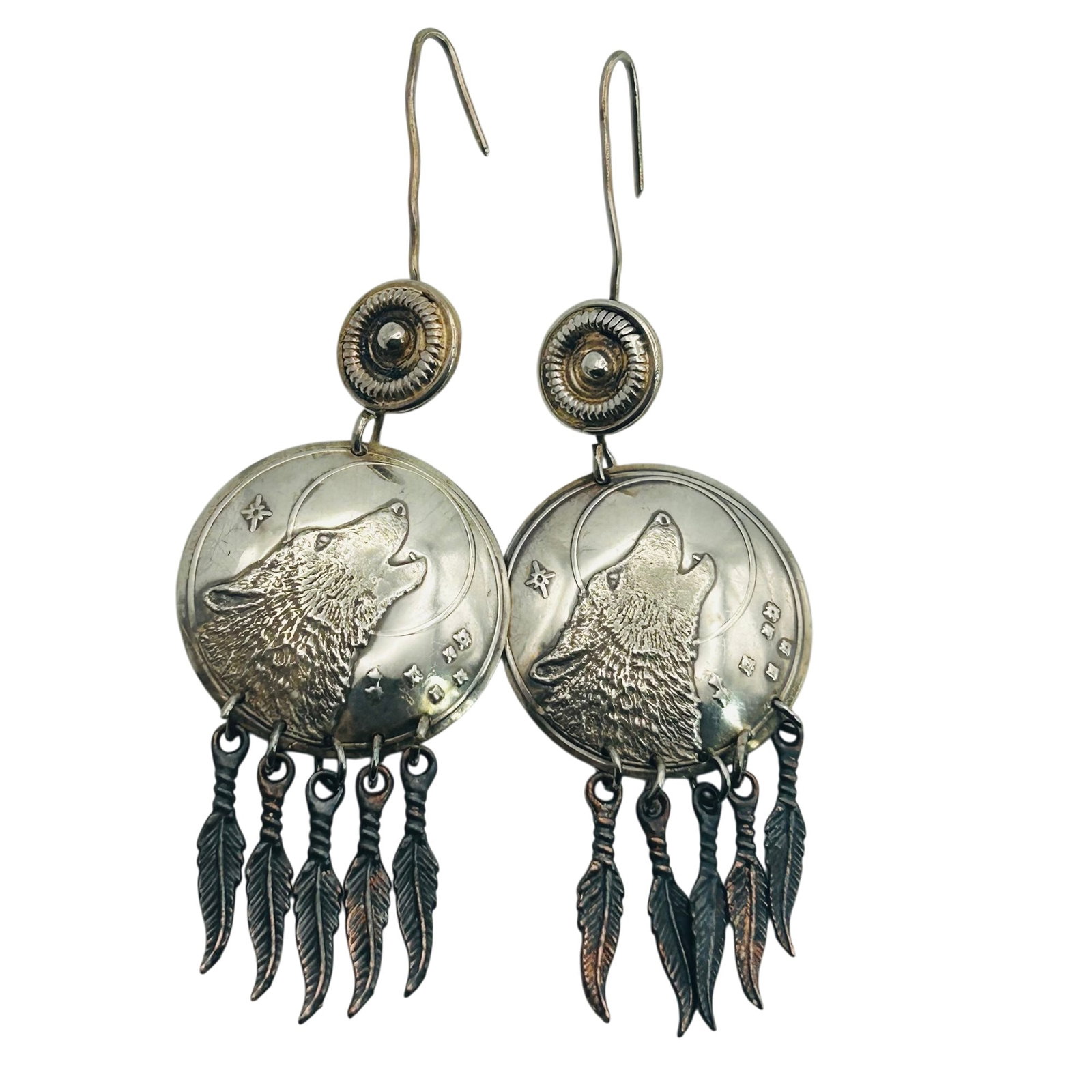 Sterling Southwest Wolf Hook Back Earrings: Sterling southwest wolf hook back earrings. 9.8g