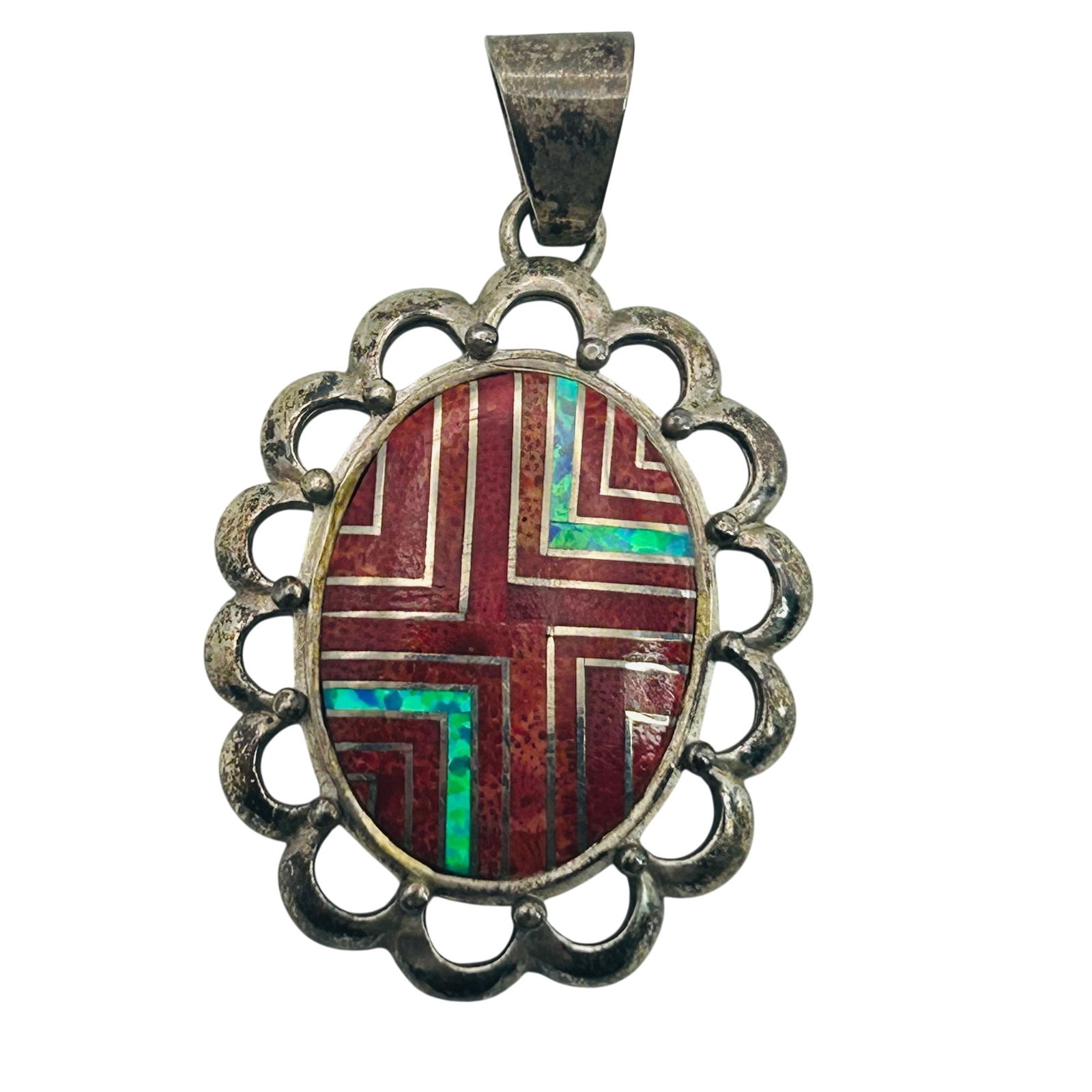 Sterling Southwest Coral Opal Pendant: Sterling southwest coral opal pendant. 7.6g