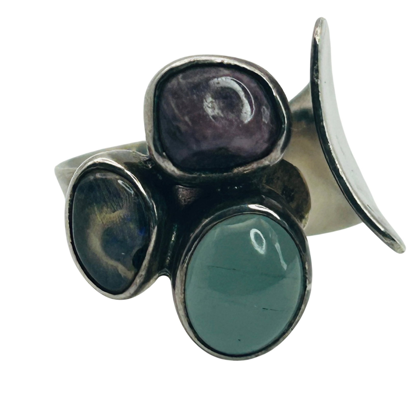 Signed Pena 950 Silver Multi Gem Adjustable Ring: Pena 950 silver multi gem adjustable ring. 9.8g