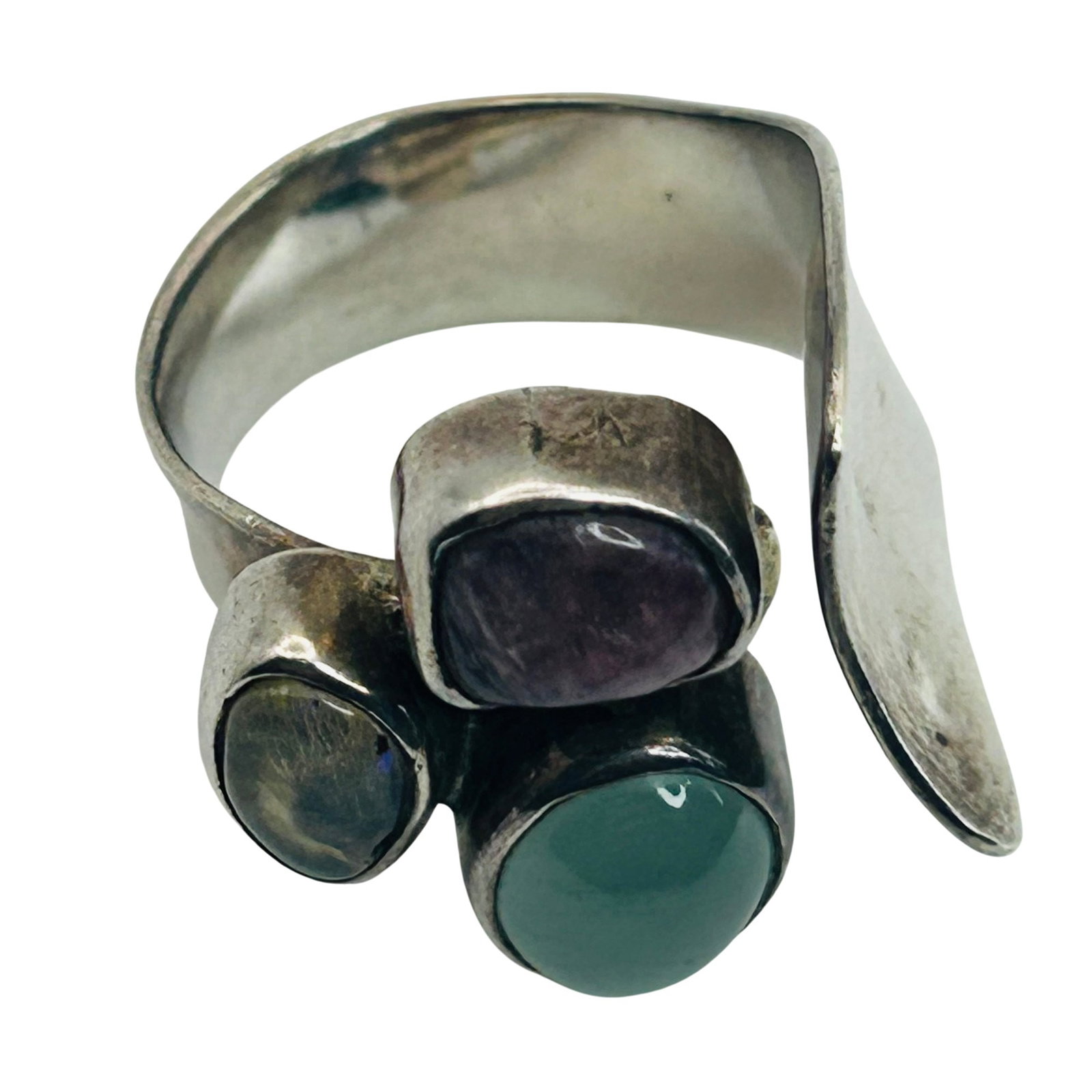 Signed Pena 950 Silver Multi Gem Adjustable Ring - 3