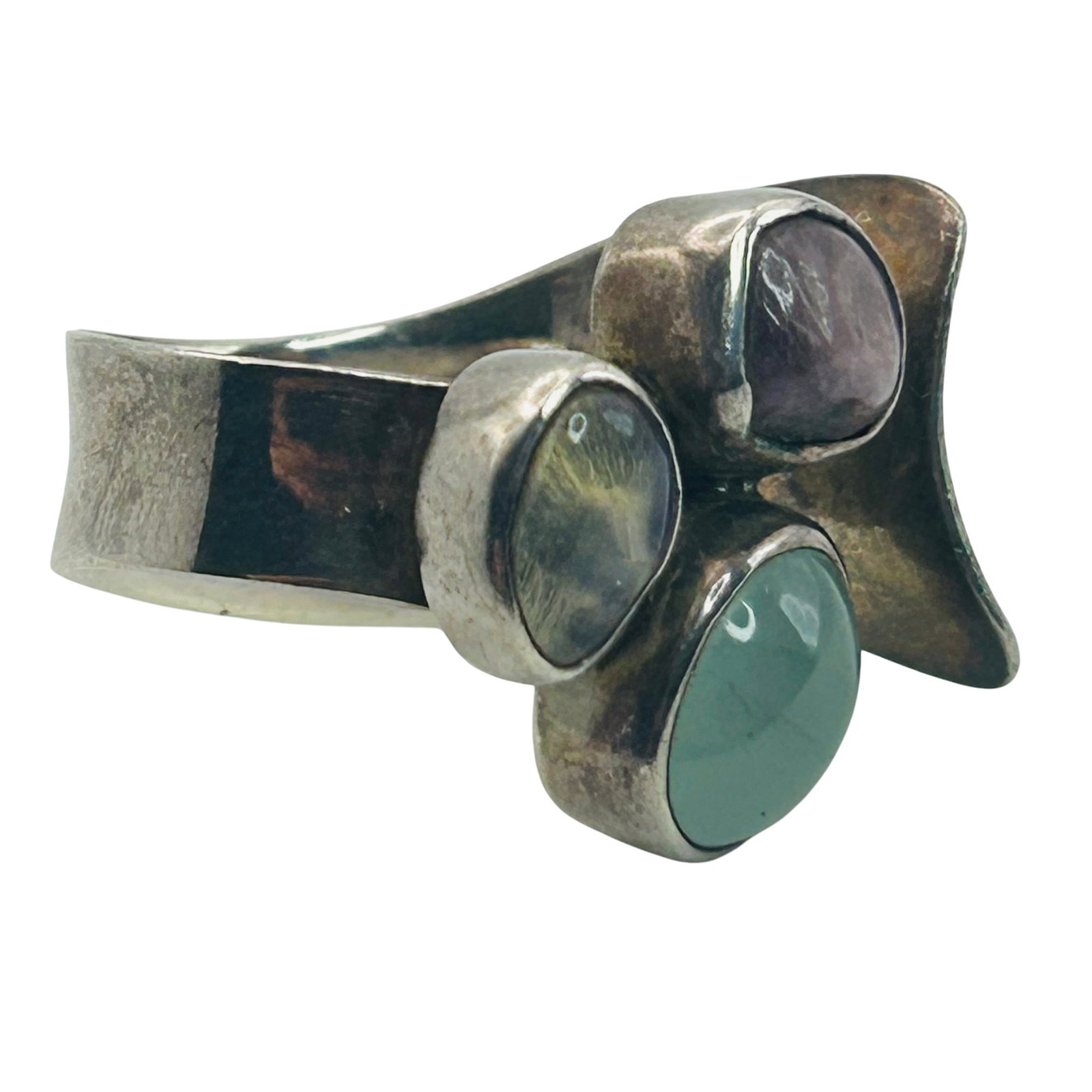 Signed Pena 950 Silver Multi Gem Adjustable Ring - 4