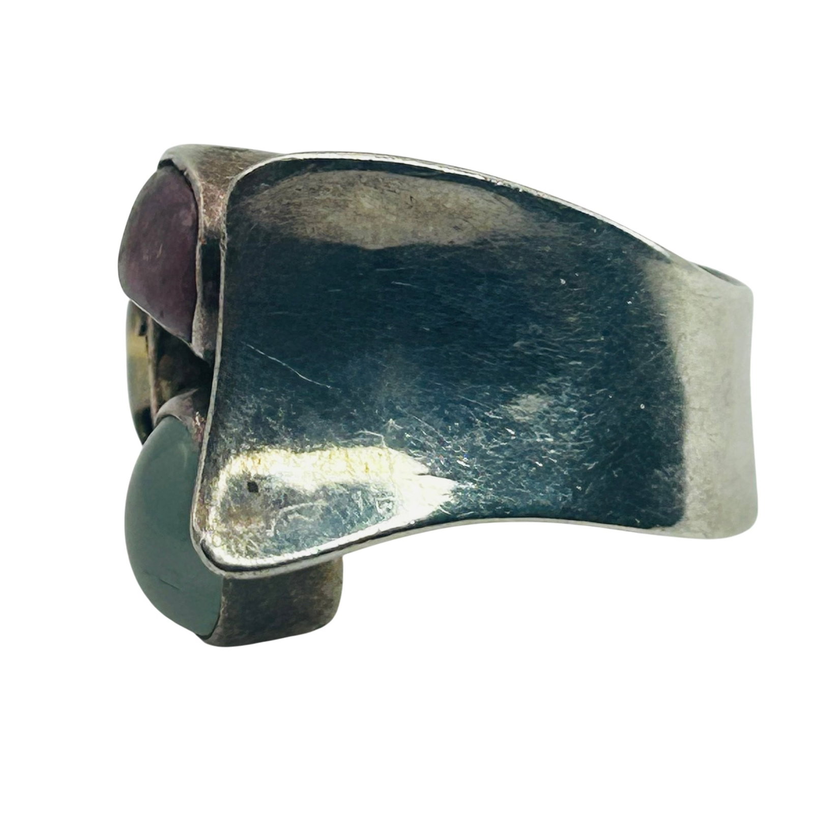Signed Pena 950 Silver Multi Gem Adjustable Ring - 5