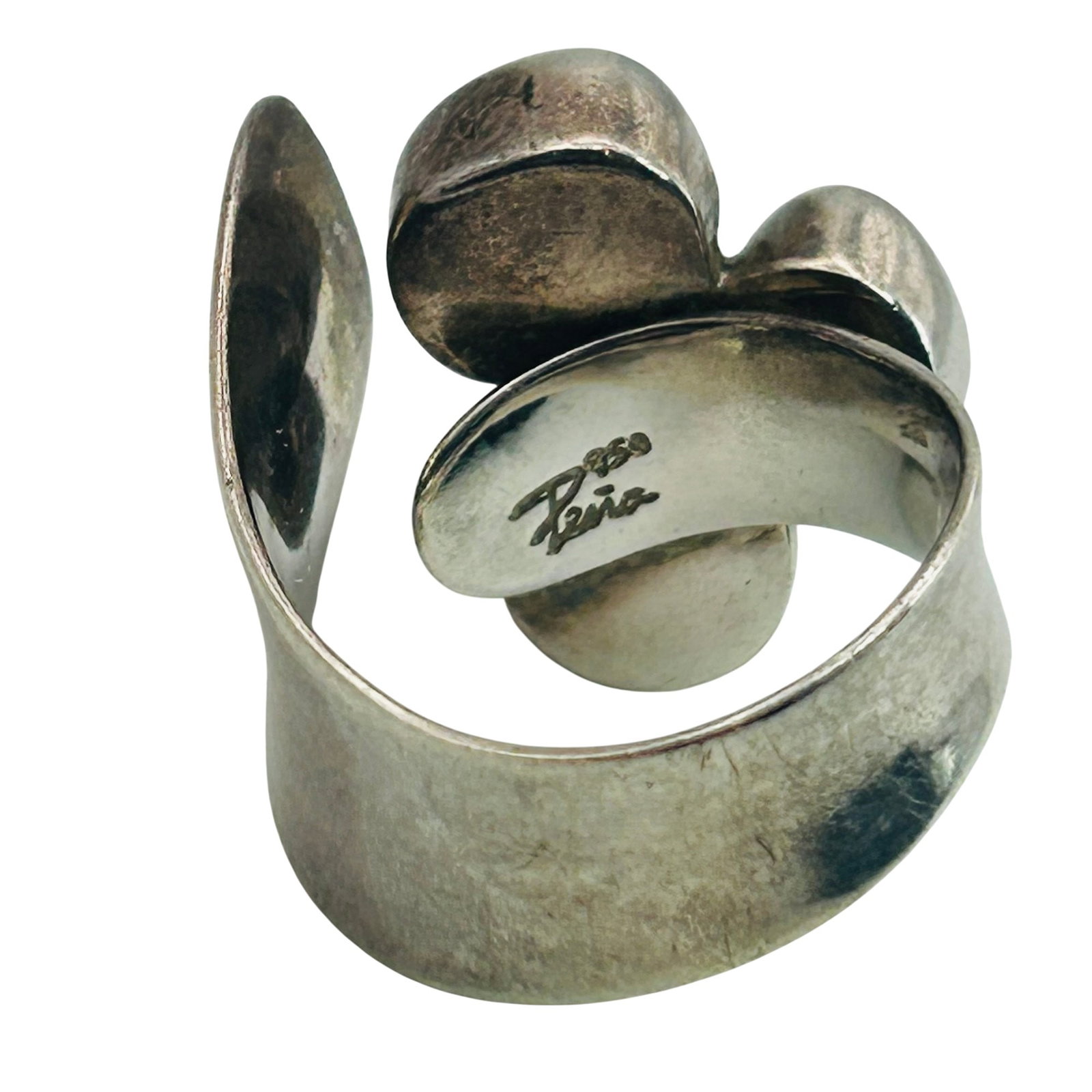Signed Pena 950 Silver Multi Gem Adjustable Ring - 6