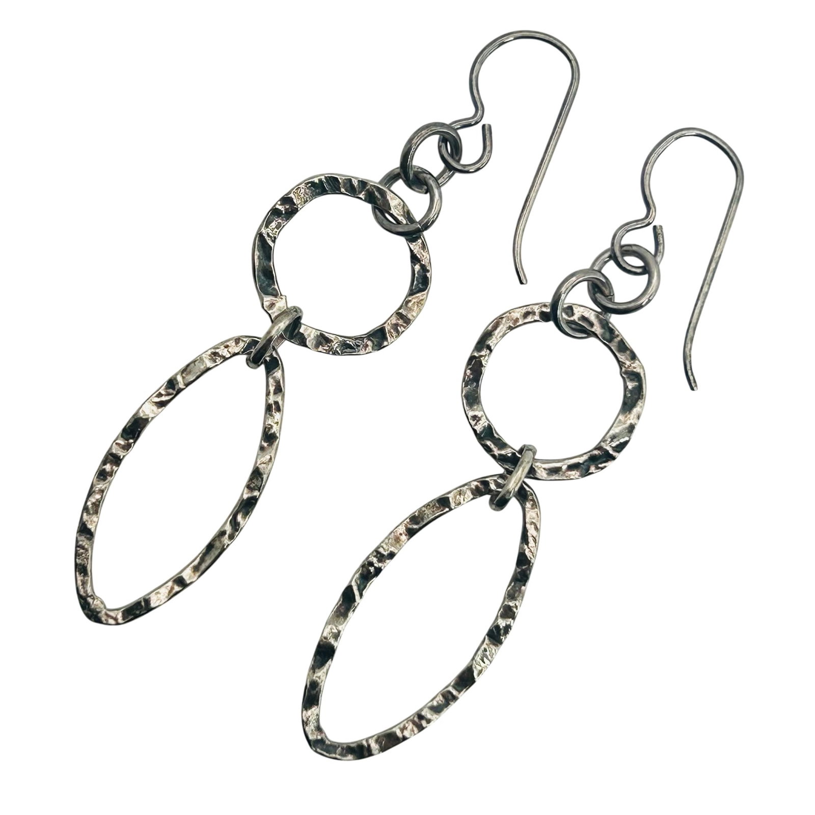 Sterling Dangle Hammered Hook Back Earrings (1 of 4)