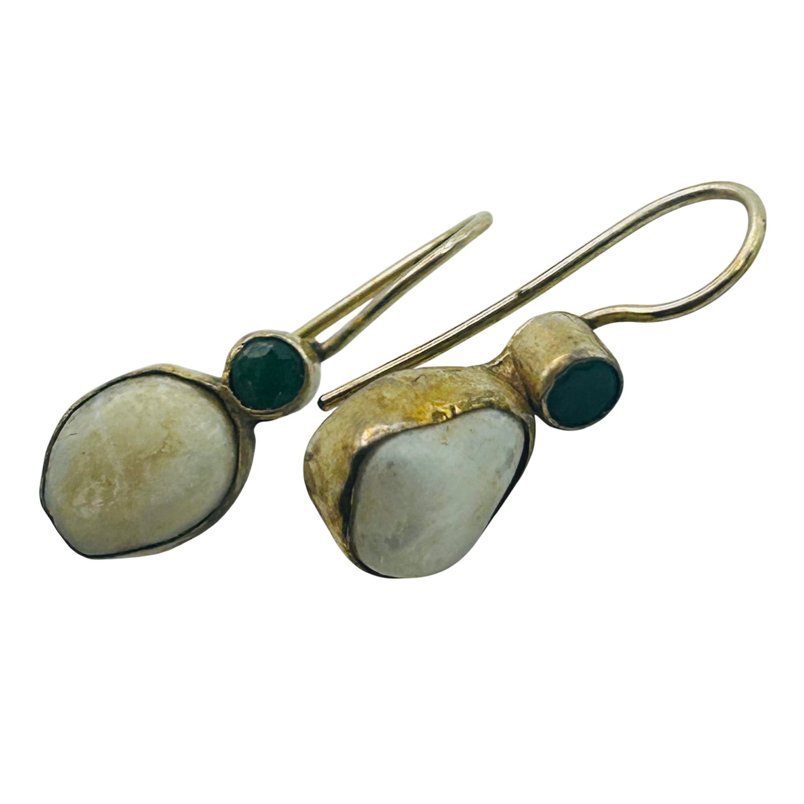 Sterling Emerald And White Stone Hook Back Earrings: Sterling emerald and white stone hook back earrings. 3.7g