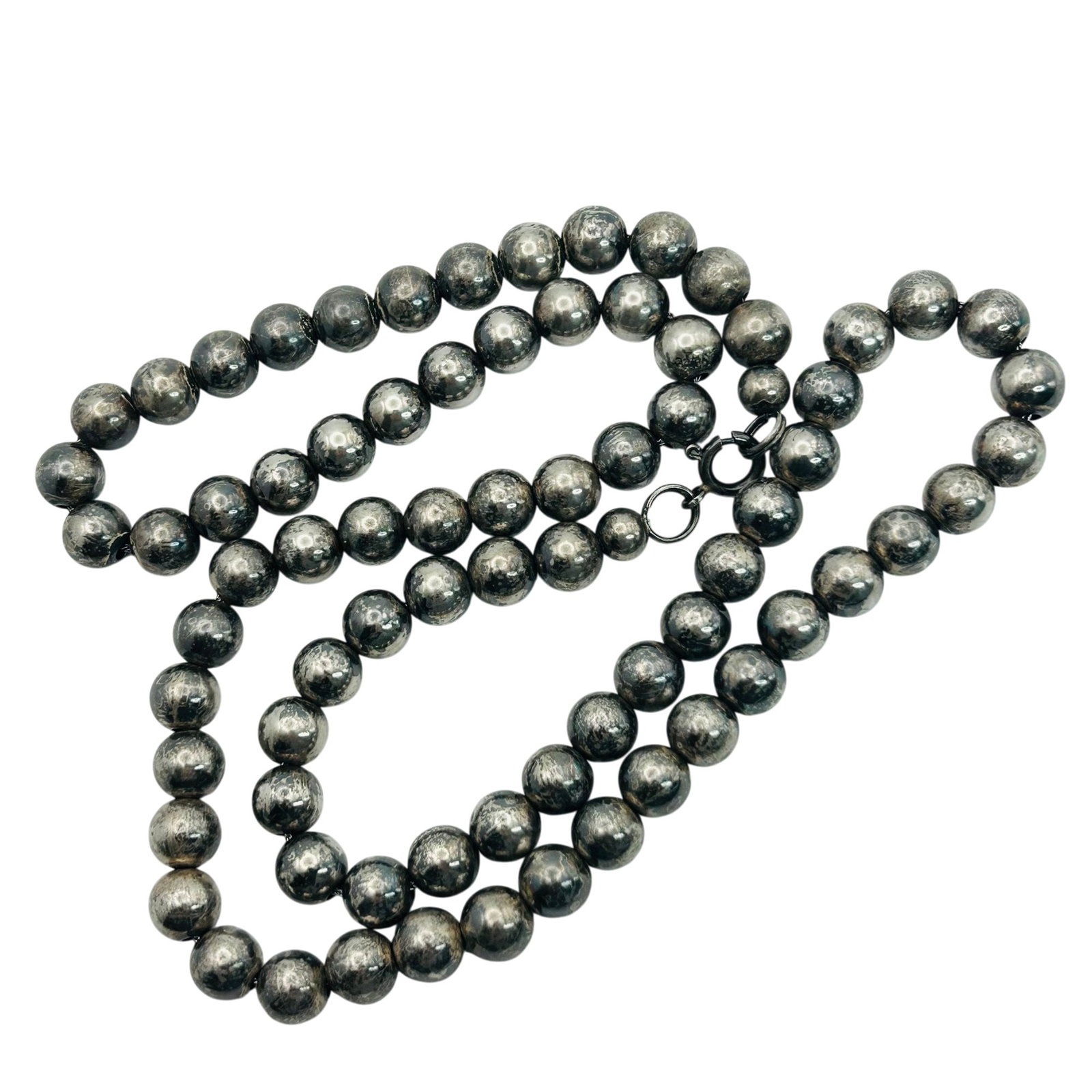 Sterling Bead On Sterling Wheat Chain Necklace: Sterling bead on sterling wheat chain necklace. 44.3g