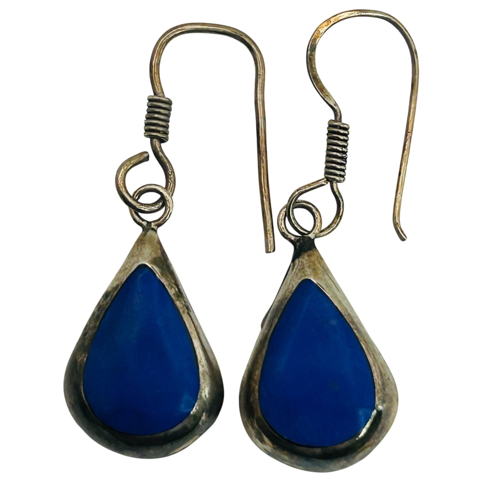 Taxco TP-10 Mexico Sterling Lapis Lazuli Hook Back Earrings: Taxco TP-10 Mexico Sterling lapis lazuli hook back earrings. 3.5g