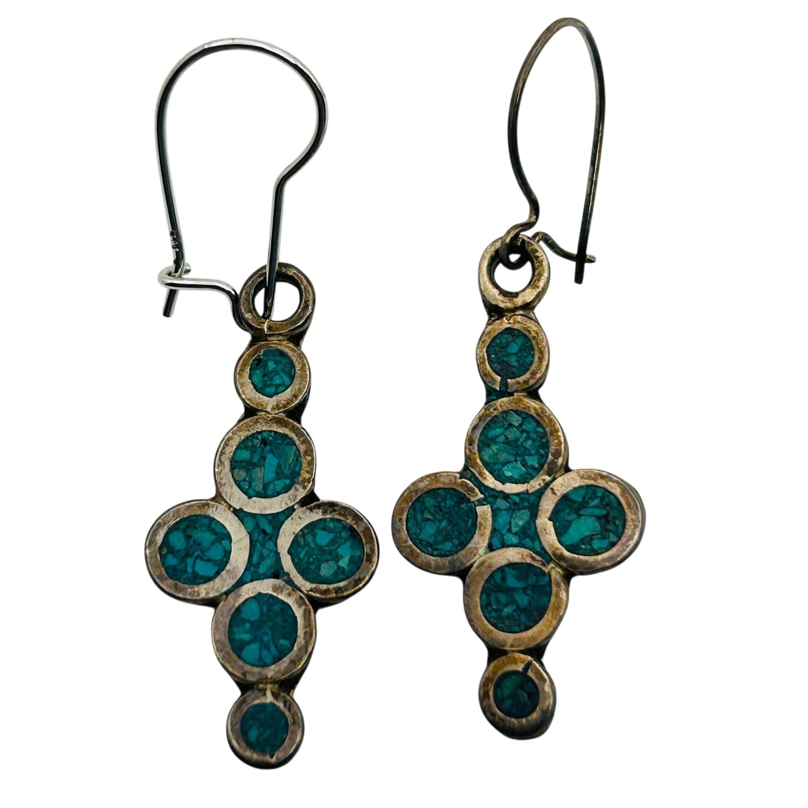 Taxco Mexico Sterling Turquoise Cross Earrings: Taxco Mexico Sterling turquoise cross earrings. 3.4g