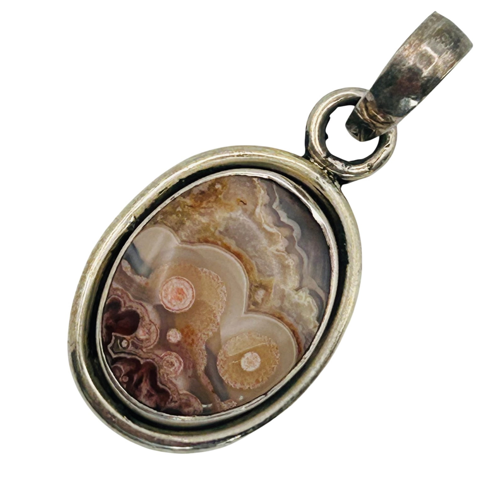 Sterling Lace Agate Oval Pendant (1 of 4)