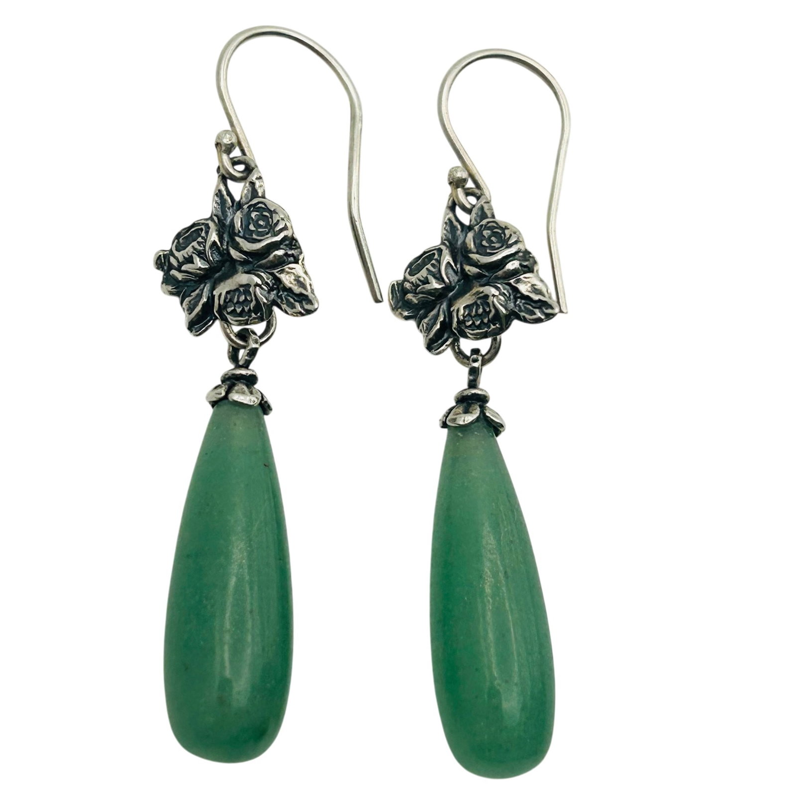 Sterling Jade Dangle Hook Back Earrings (1 of 4)