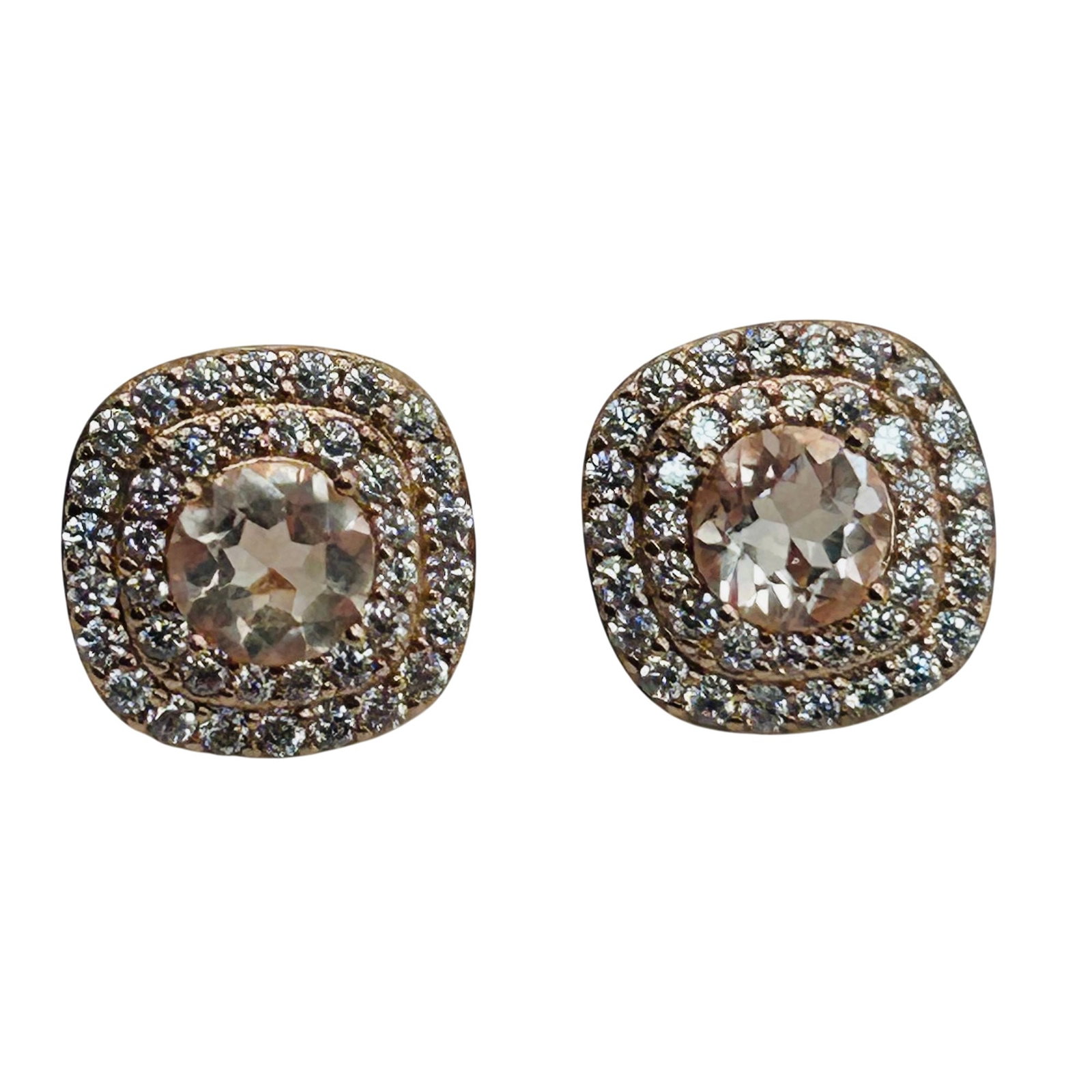 Prime Art & Jewel Sterling Multistone Earrings: Prime Art & Jewel Sterling rose quartz rhinestone stud earrings. 4.5g