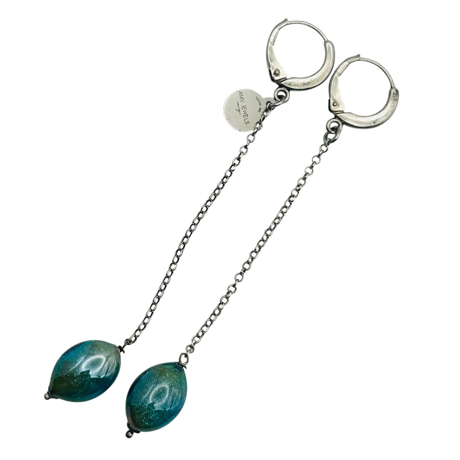 AMV Jewels Sterling Glass Bead Dangle Earrings: AMV jewels sterling glass bead dangle earrings. 5.8g