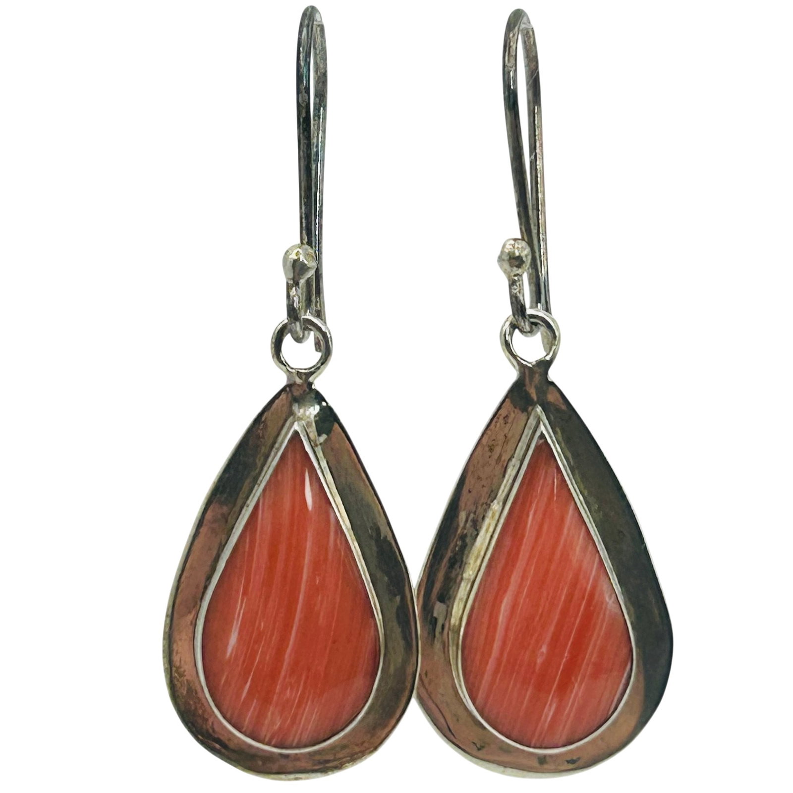 Sterling Spiny Oyster Tear Drop Earrings: Sterling spiny oyster tear drop hook back earrings. 6.6g