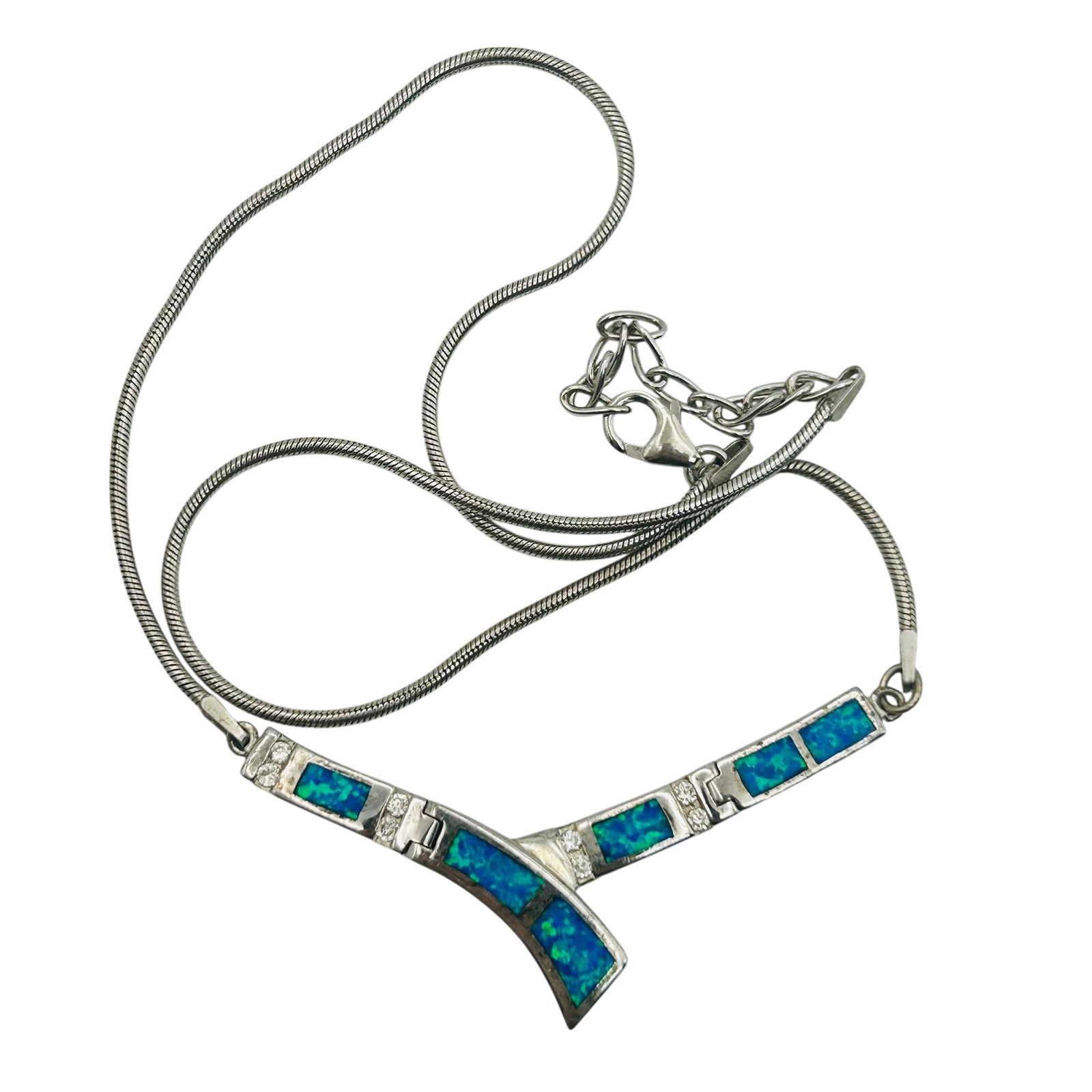 Sterling Opal Round Snake Chain Necklace: Sterling Opal round snake chain necklace. 12.9g