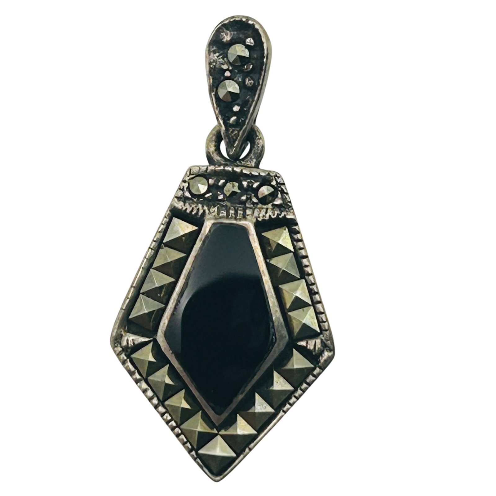 Sterling Onyx Marcasite Pendant (1 of 4)