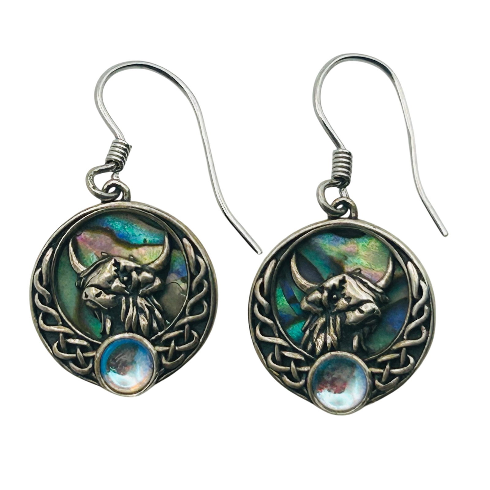 Sterling Abalone Highland Cow Hook Back Earrings (1 of 6)