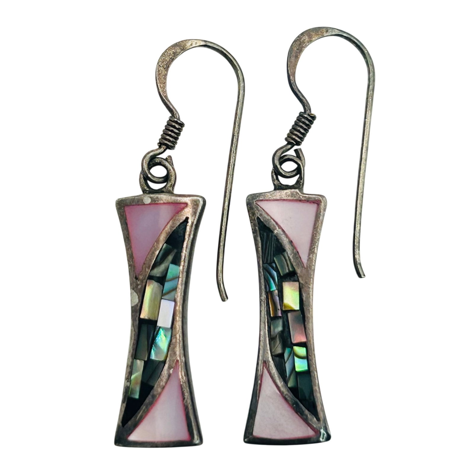 Sterling Mother Of Pearl Abalone Hook Back Earrings: Sterling mother of pearl abalone hook back earrings. 3.2g